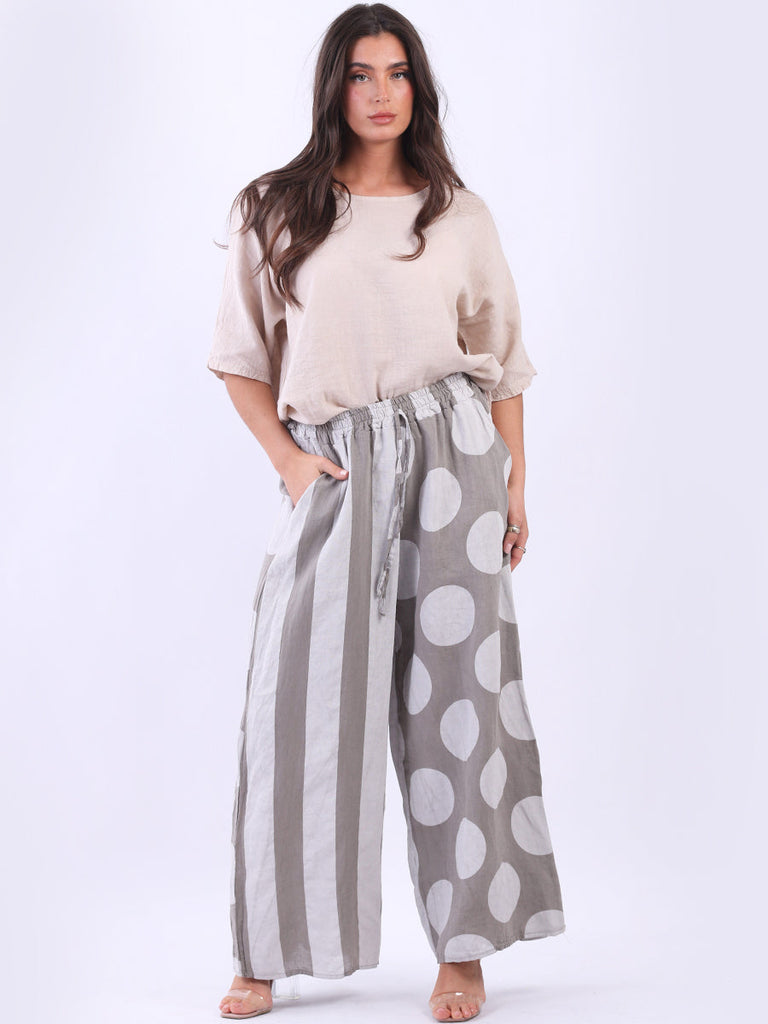 Polka And Stripy Mix Print Palazzo Mocha