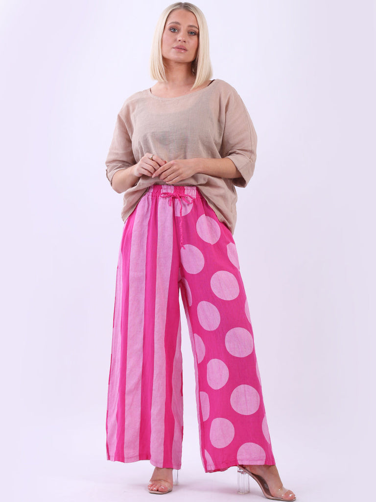 Polka And Stripy Mix Print Palazzo Fuchsia