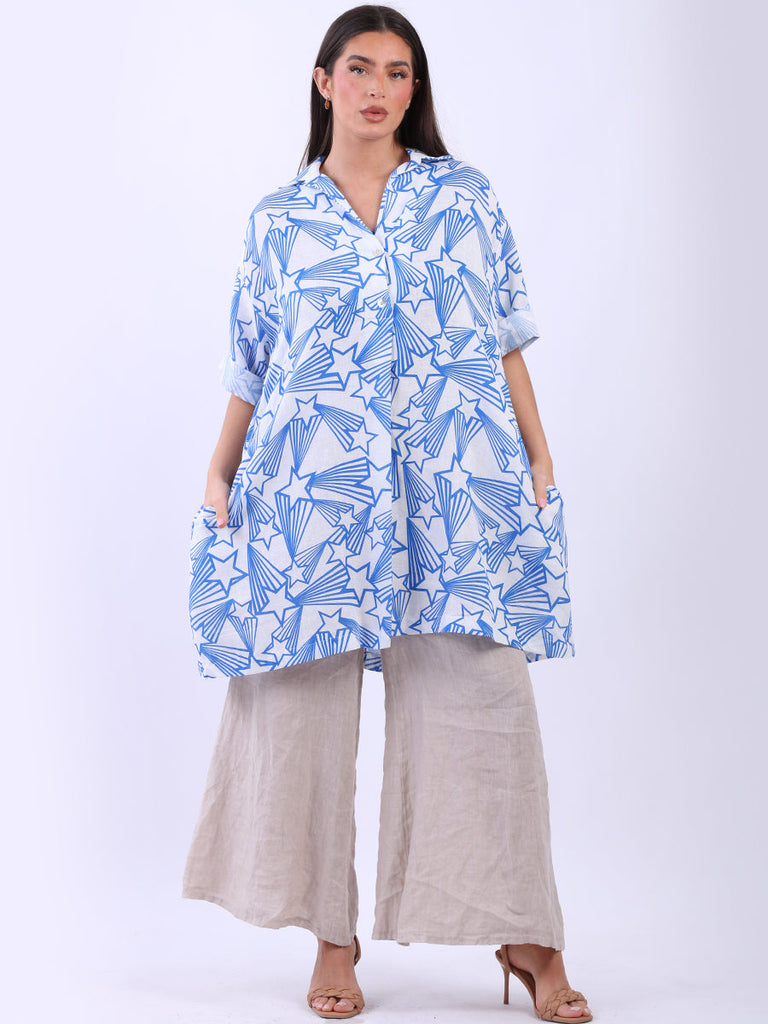 Linen Shirt Dress Royal Blue