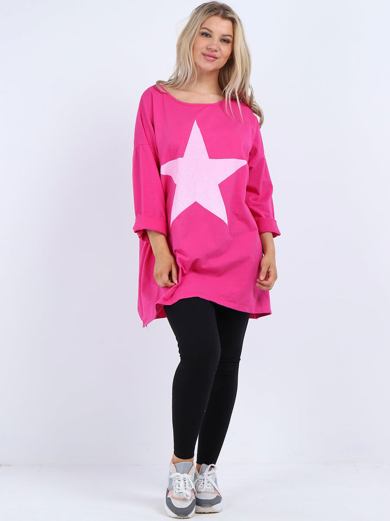 Star Print Oversized Shirt Fuchsia