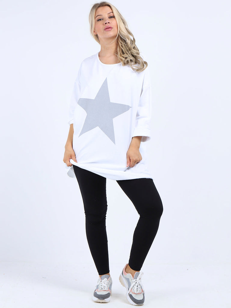 Star Print Oversized Shirt White