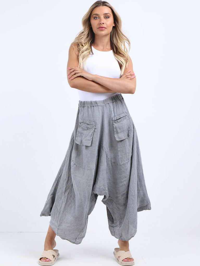 Linen Vintage Wash Harem Palazzo Grey