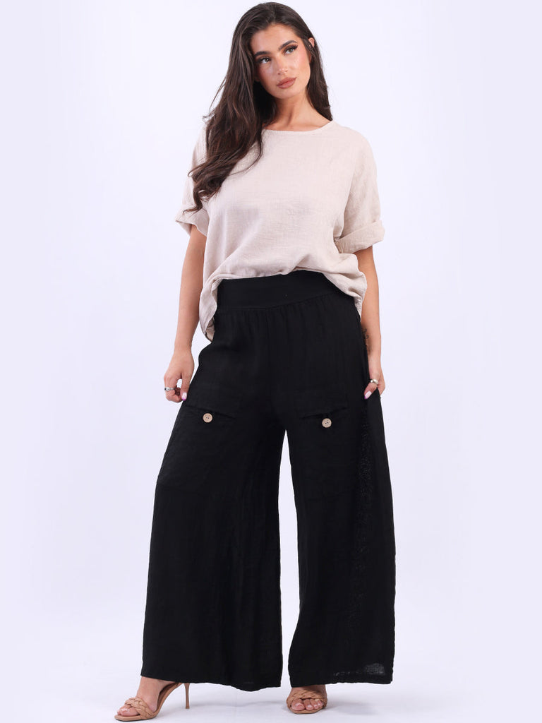 Vintage Wash Linen Palazzo Black