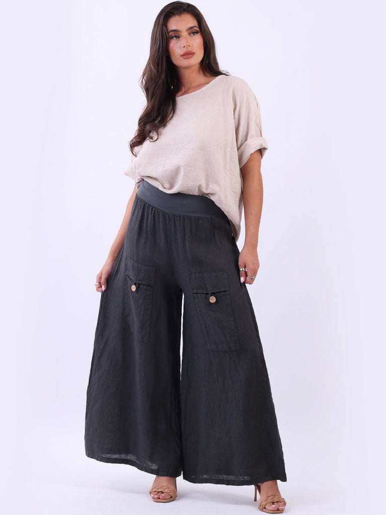 Vintage Wash Linen Palazzo Charcoal