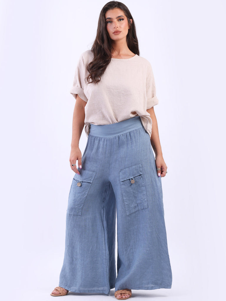 Vintage Wash Linen Palazzo Denim