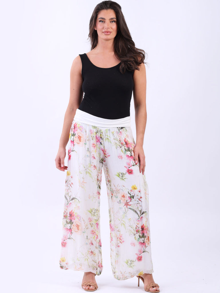 Floral Harem Silk Trouser White 