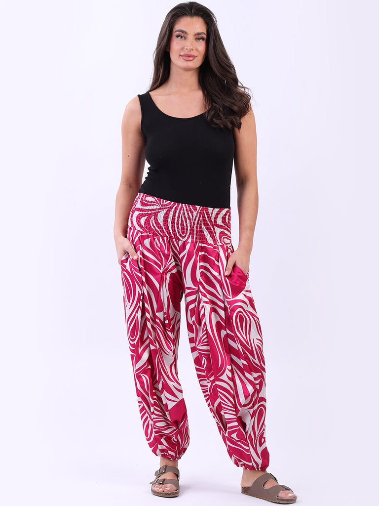 Abstract Print Hip Pop Harem Pant Fuchsia