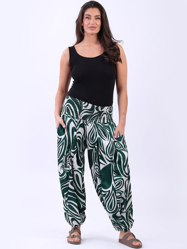 Abstract Print Hip Pop Harem Pant Green