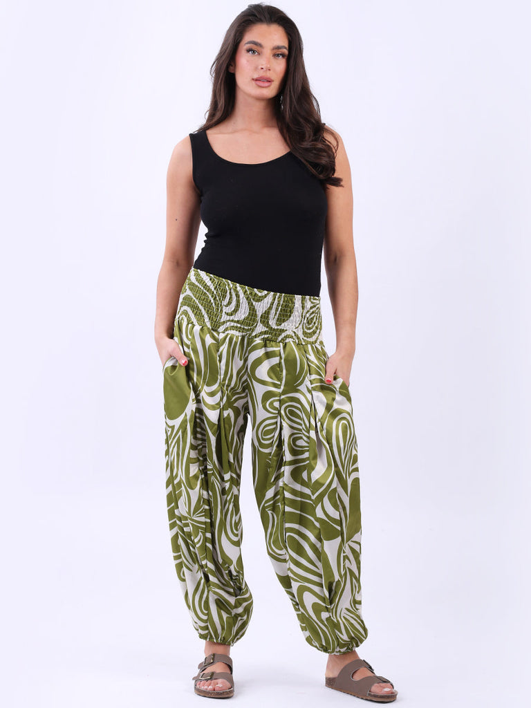 Abstract Print Hip Pop Harem Pant Lime Green