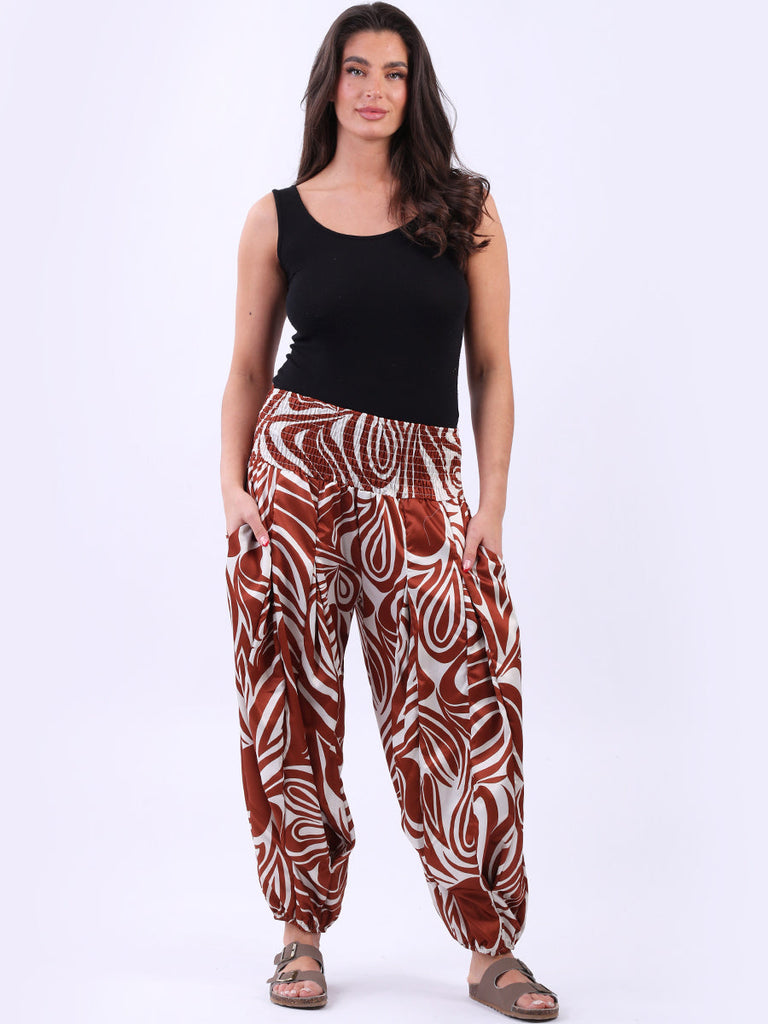 Abstract Print Hip Pop Harem Pant Rust 