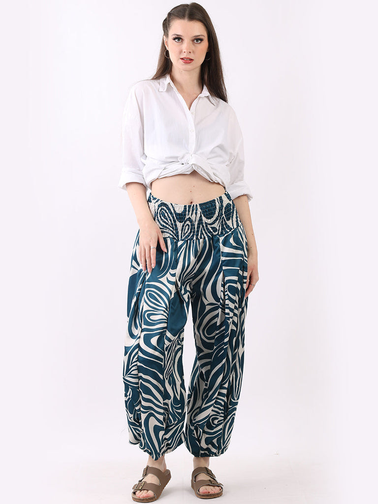 Abstract Print Hip Pop Harem Pant Teal
