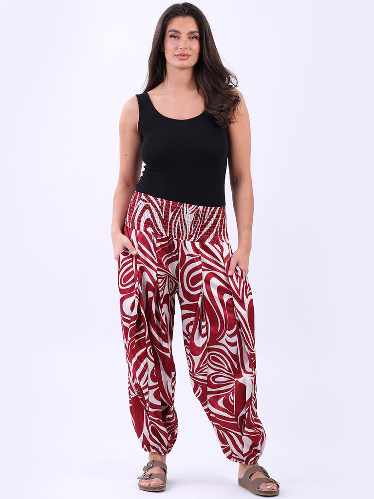 Abstract Print Hip Pop Harem Pant Wine 