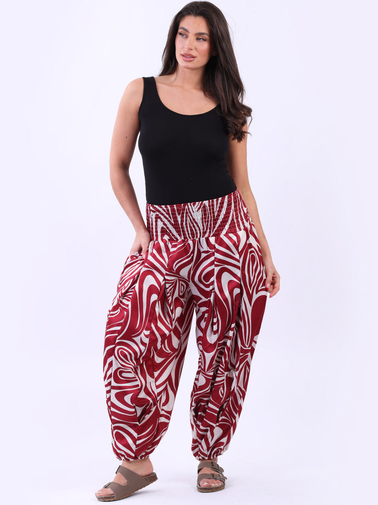 Abstract Print Hip Pop Harem Pant Wine