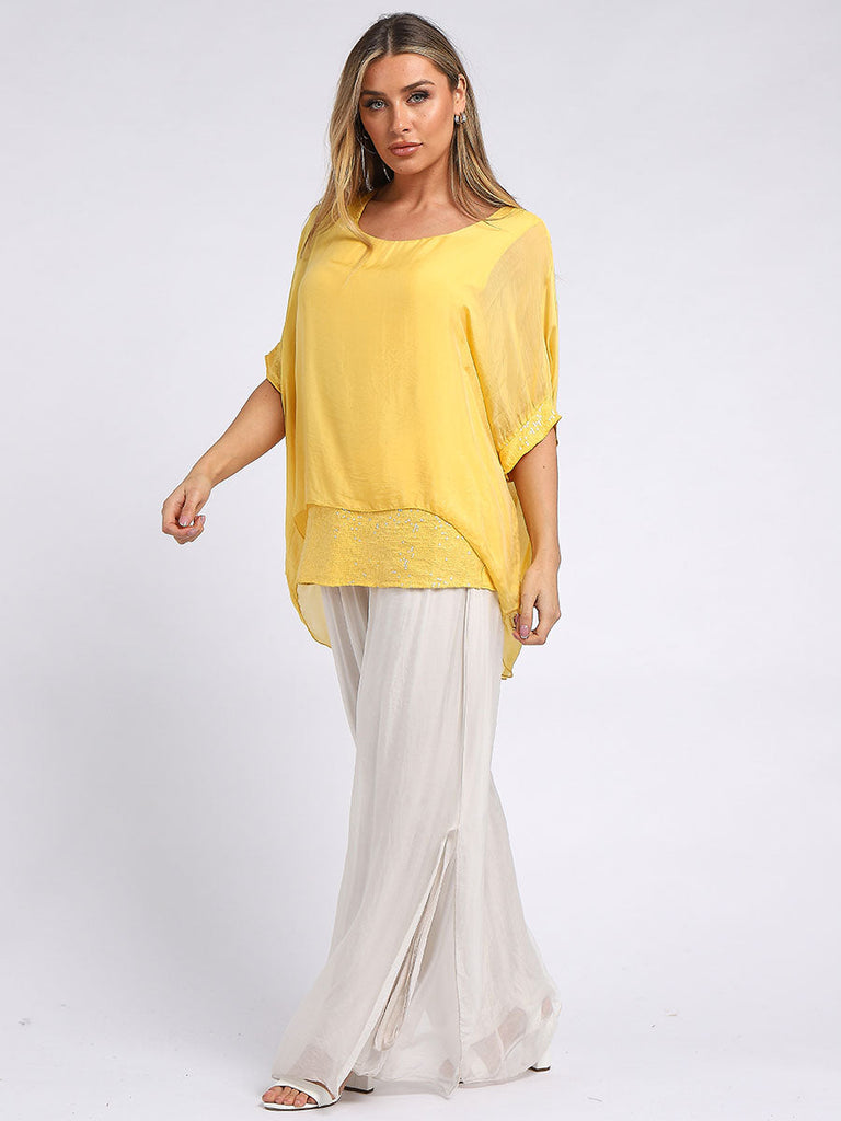 Sequin Twin Silk Top Mustard