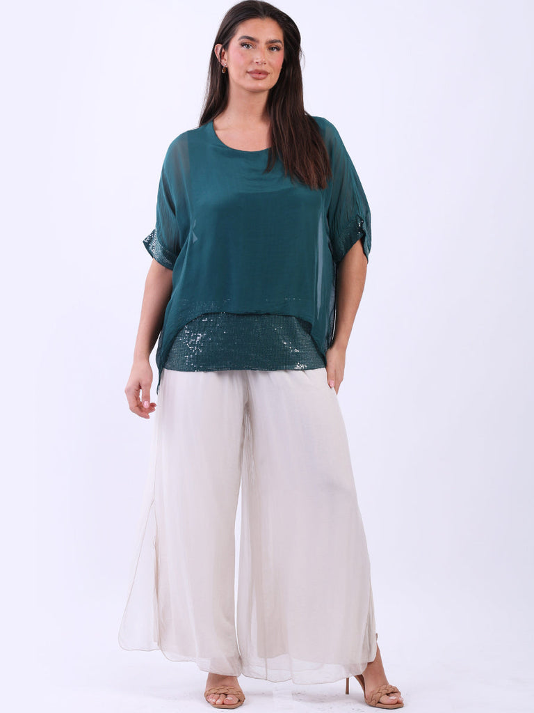 Sequin Twin Silk Top Teal