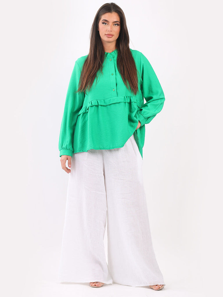 Plain Ruffle Peplum Top Green