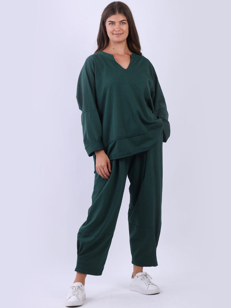 Baggy Solid Cotton Top Bottle Green