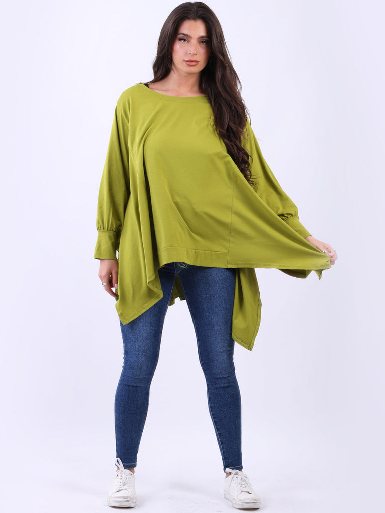 Plus Size Batwing Cotton Top Lime Green
