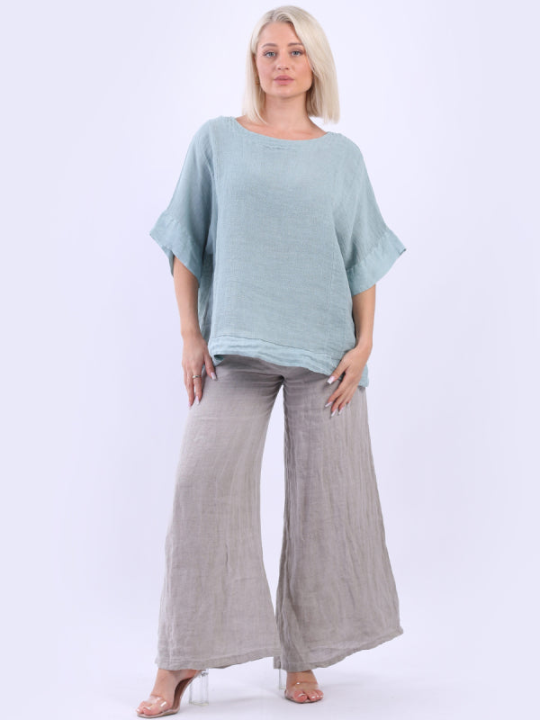Vintage Washed Linen Top Ocean Blue