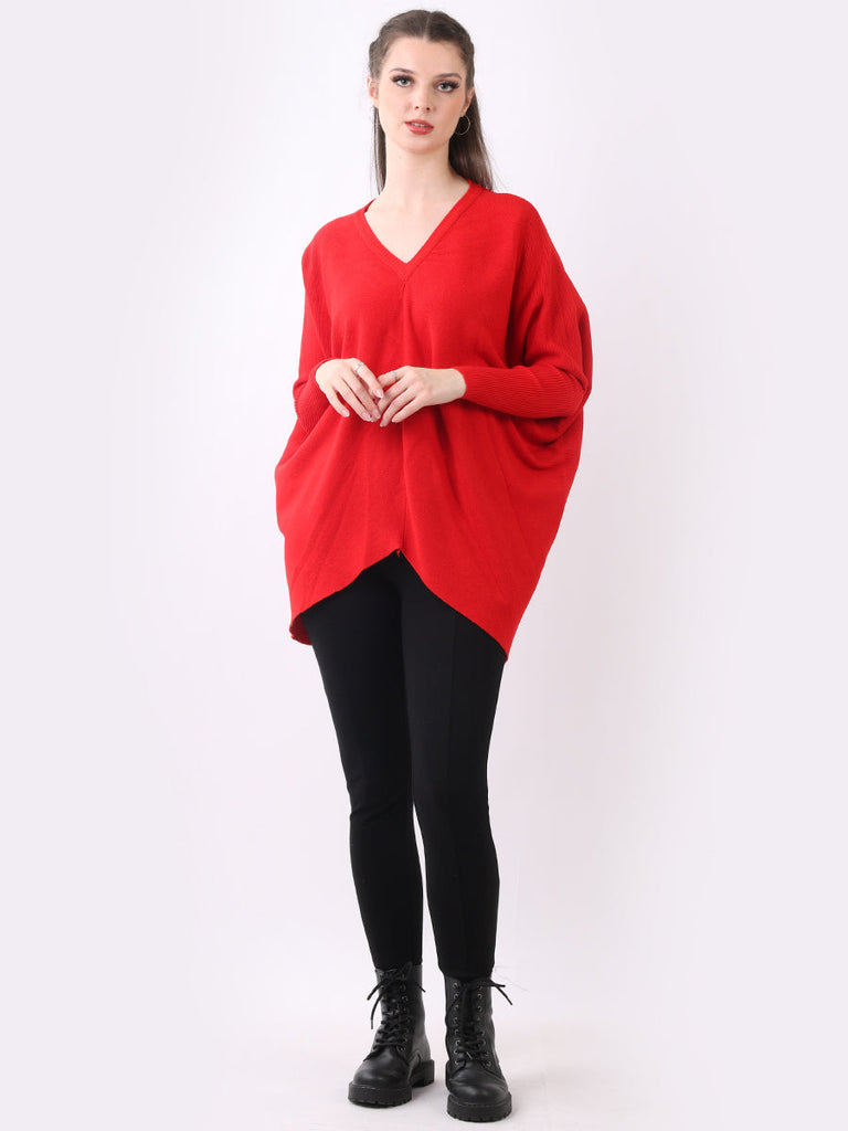 Plain Knitted Jumper Red