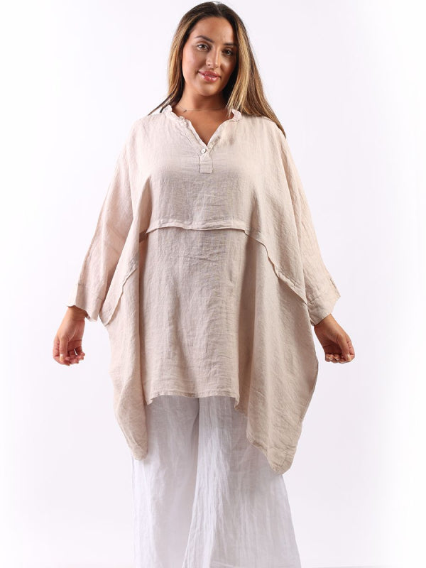 Linen Batwing Top Beige 