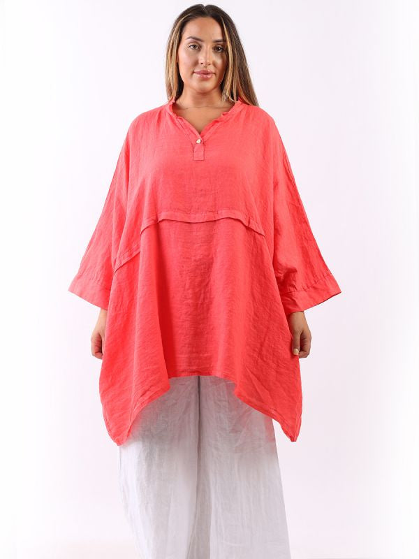 Linen Batwing Top Coral 
