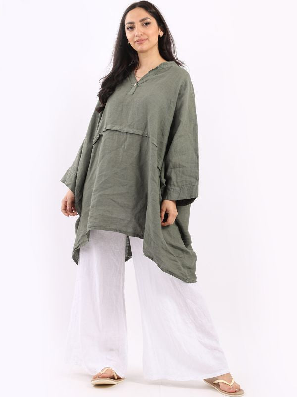 Linen Batwing Top Khaki