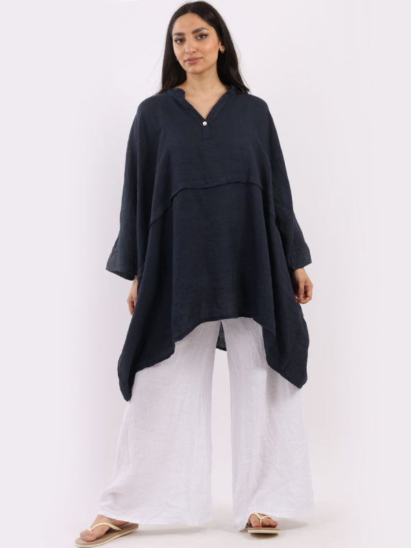 Linen Batwing Top navy