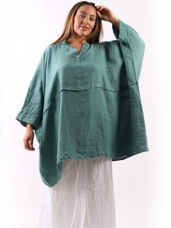 Linen Batwing Top Ocean Blue 