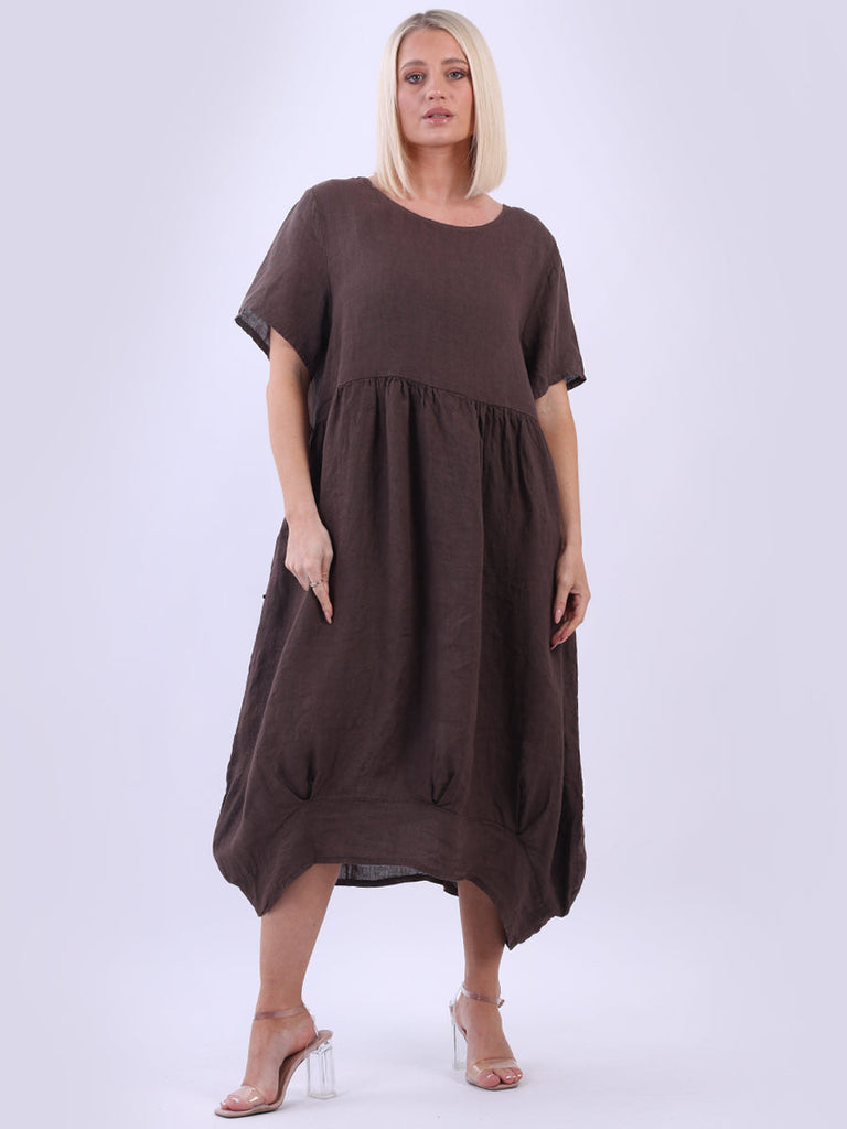 Linen Lagenlook Midi Dress Chocolate