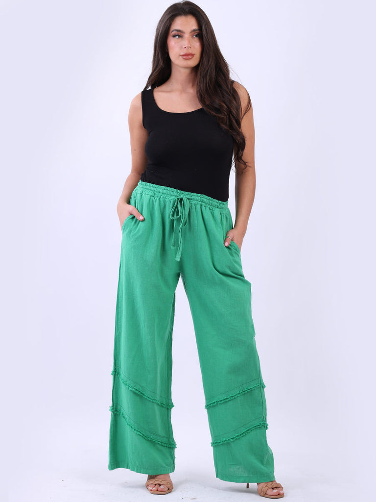 Solid Wide Leg Linen Pant Green