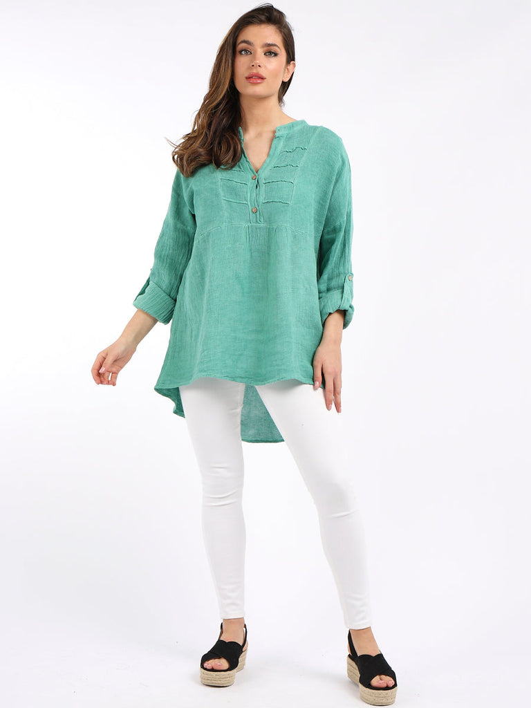 Pleated Tunic Top Aqua