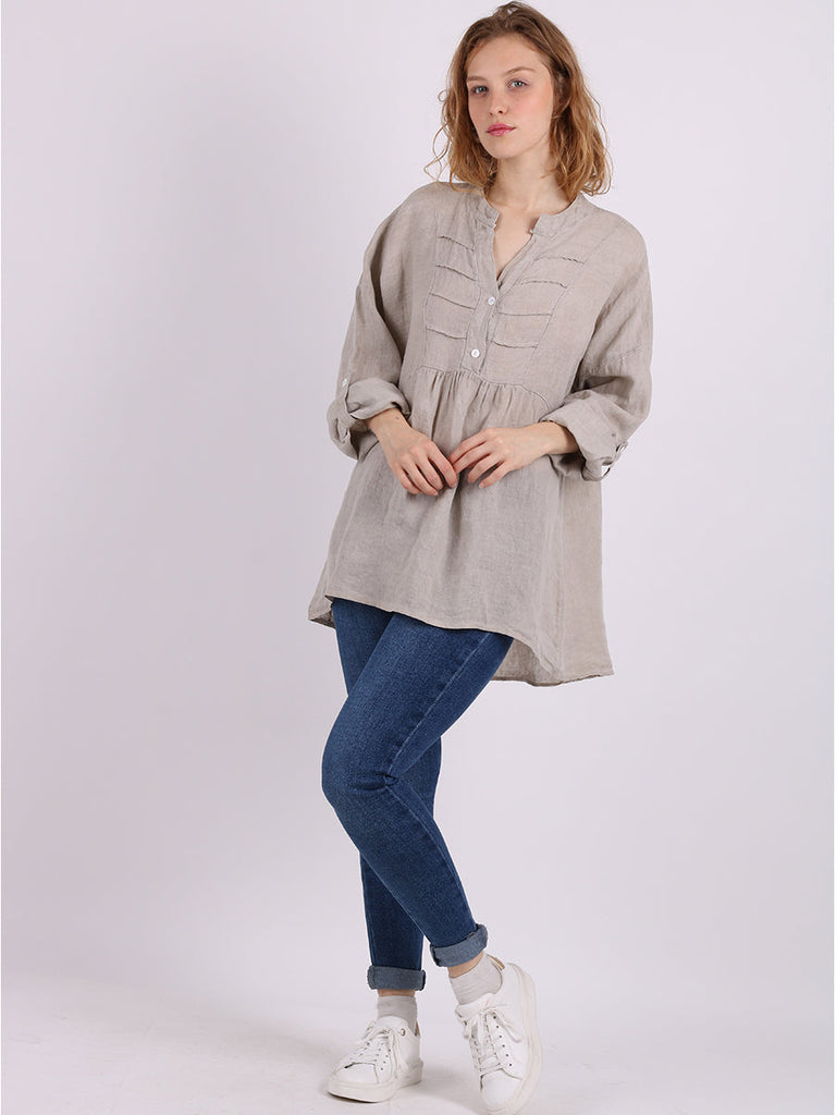 Pleated Tunic Top Beige
