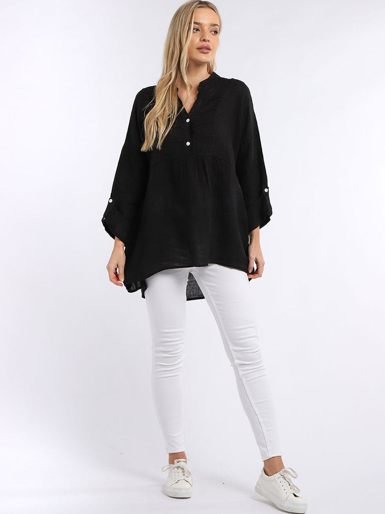 Pleated Tunic Top Black