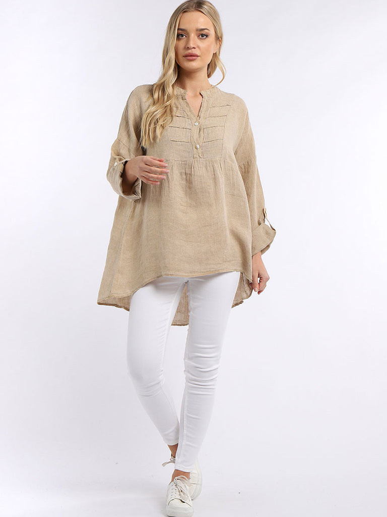 Pleated Tunic Top Camel