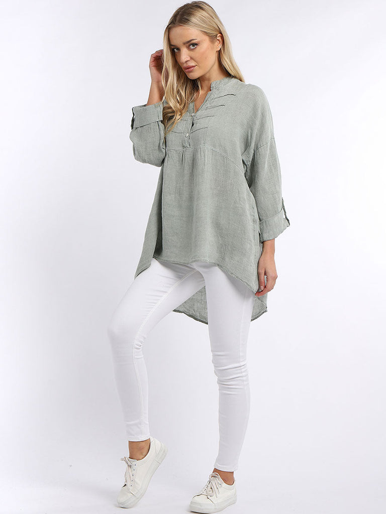 Pleated Tunic Top Khaki