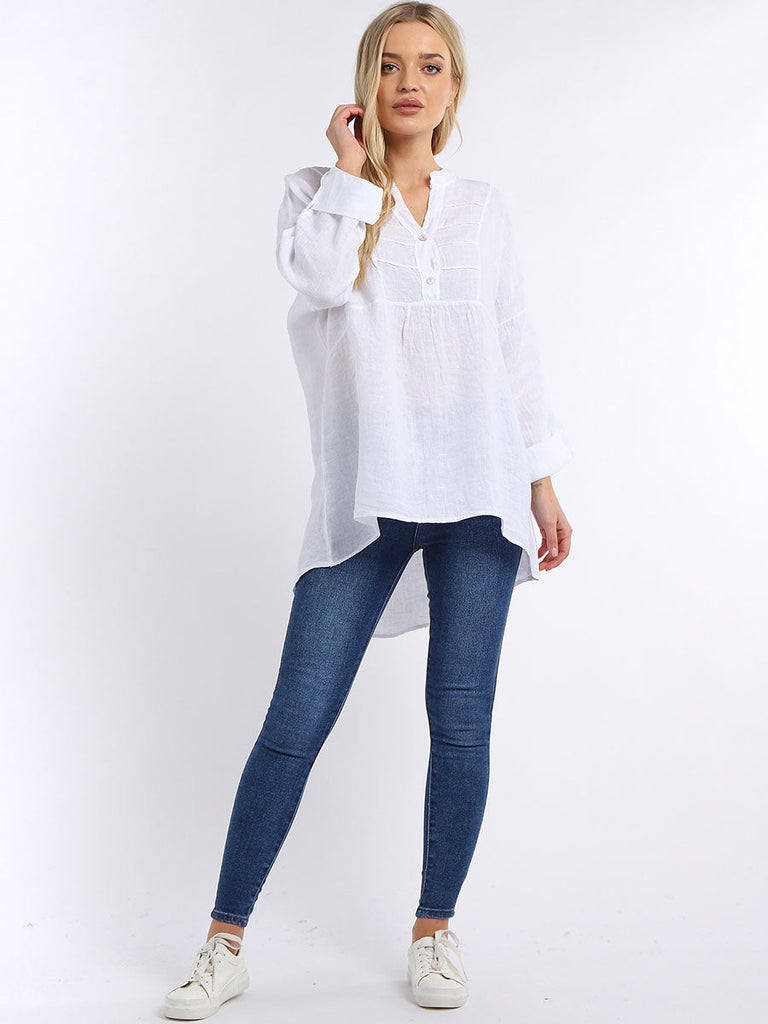 Pleated Tunic Top White