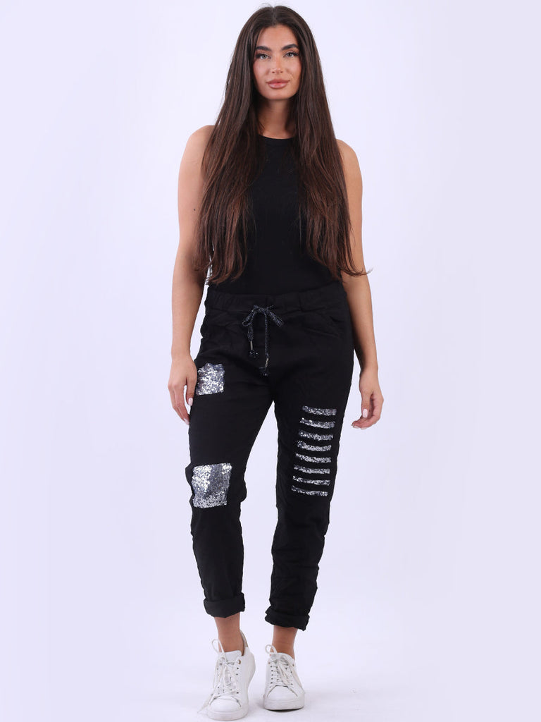 Sequin Ripped Magic Pant Black