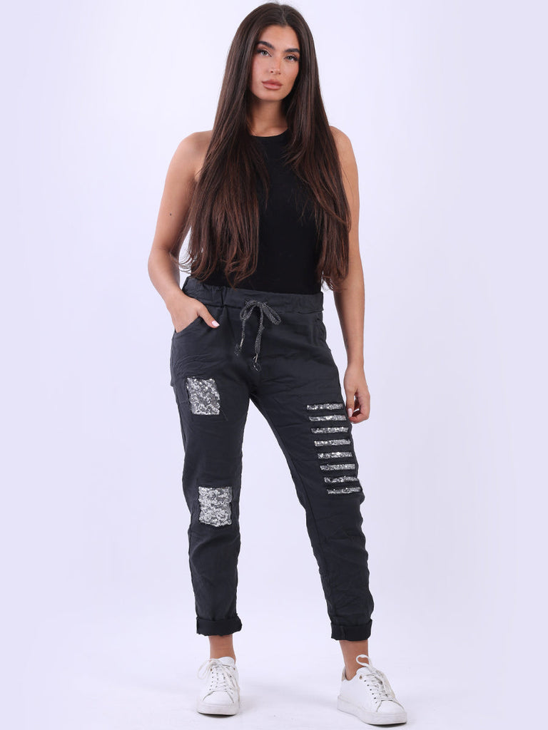 Sequin Ripped Magic Pant Charcoal 