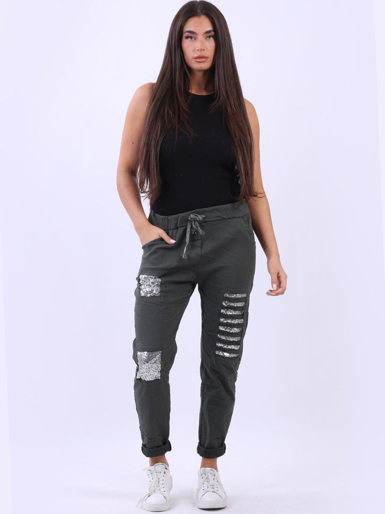 Sequin Ripped Magic Pant Khaki