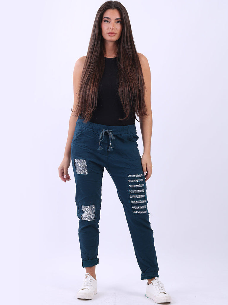 Sequin Ripped Magic Pant Teal