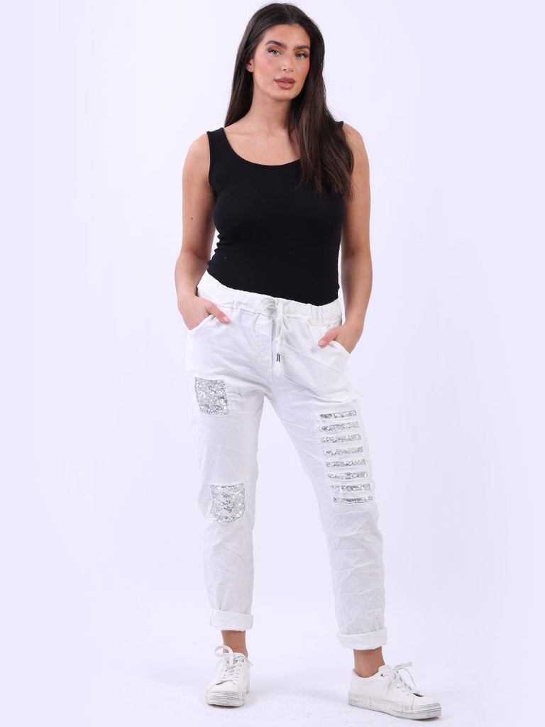 Sequin Ripped Magic Pant White