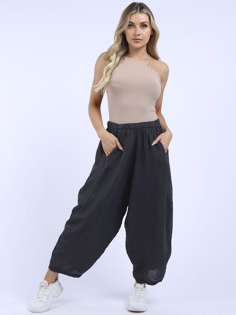 Plain Linen Slouchy Trouser Charcoal