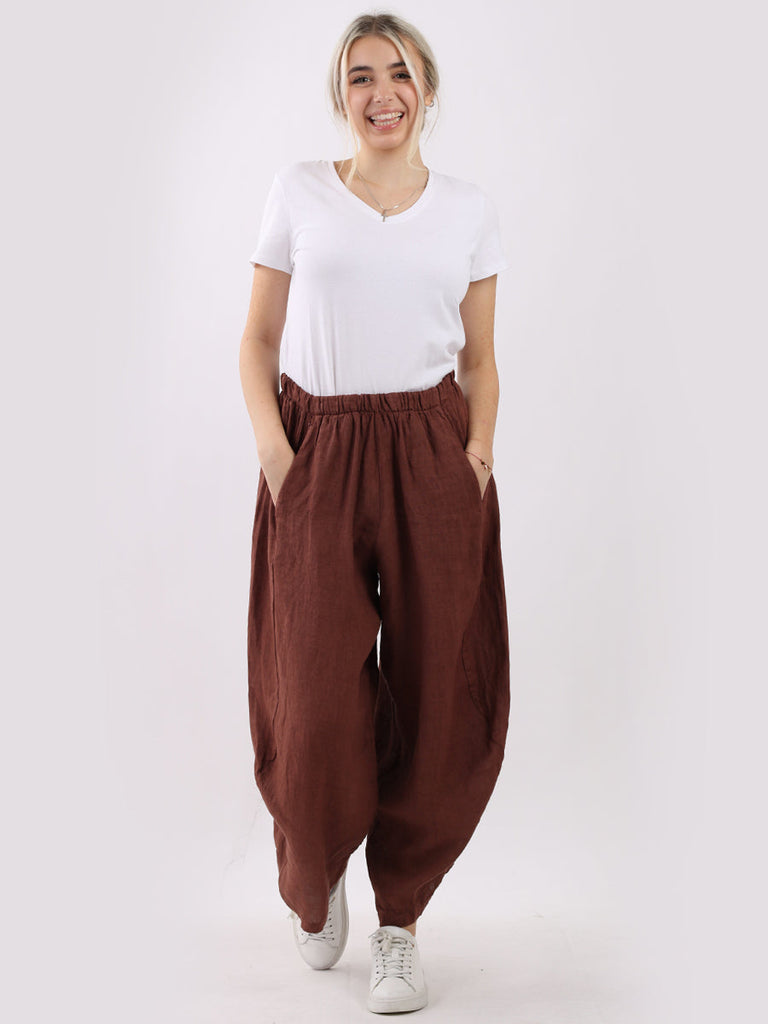 Plain Linen Slouchy Trouser Chocolate