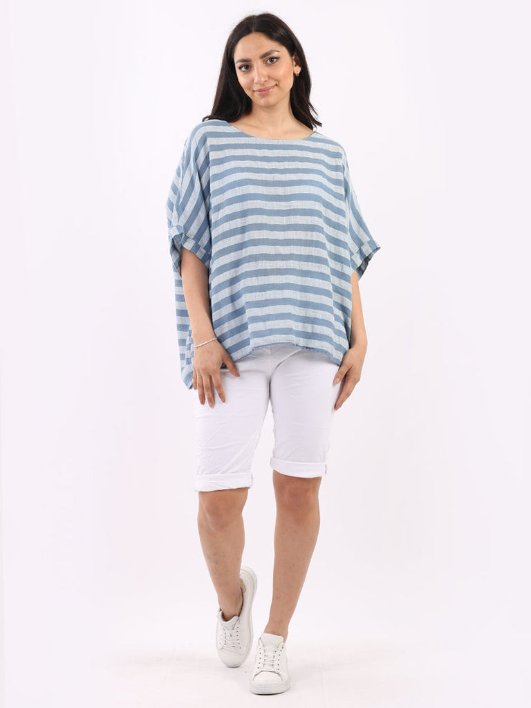 Stripy Cotton Boxy Top Denim