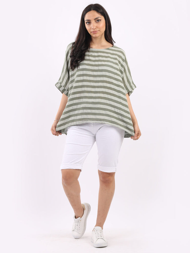 Stripy Cotton Boxy Top Khaki