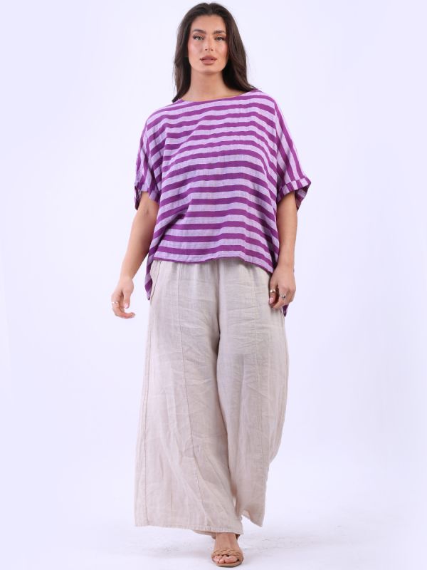 Stripy Cotton Boxy Top Magenta 