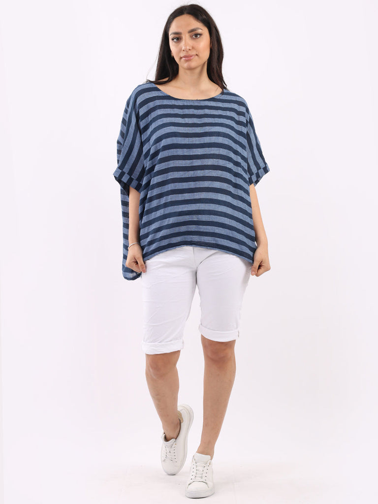 Stripy Cotton Boxy Top Navy