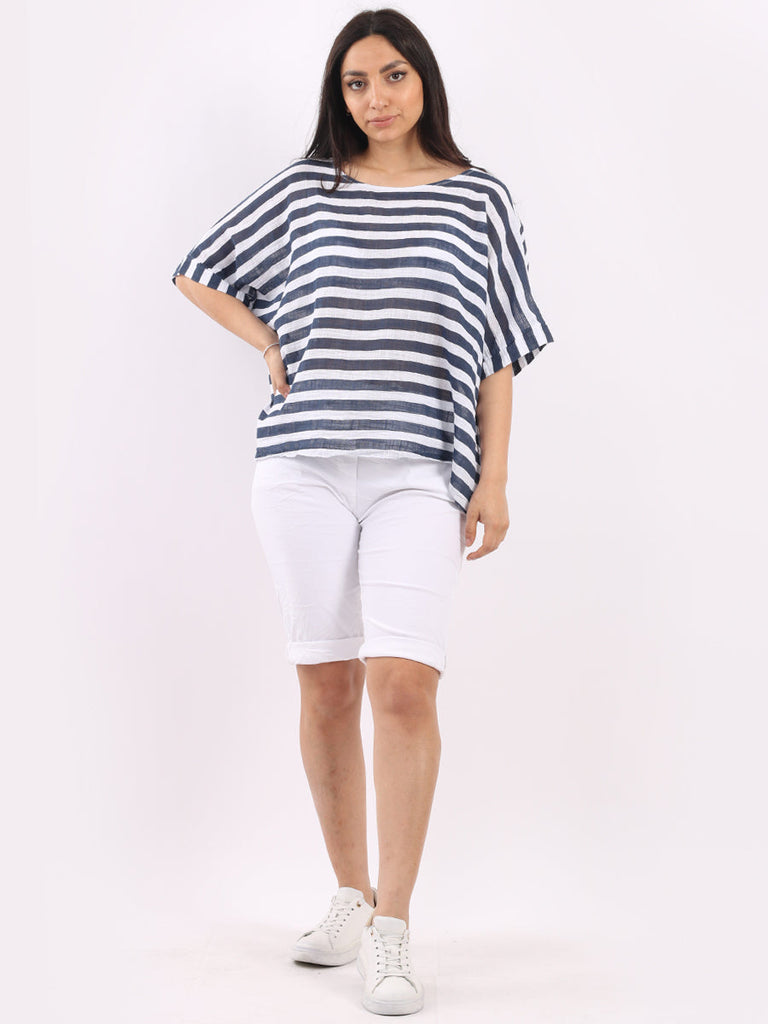 Stripy Cotton Boxy Top White 