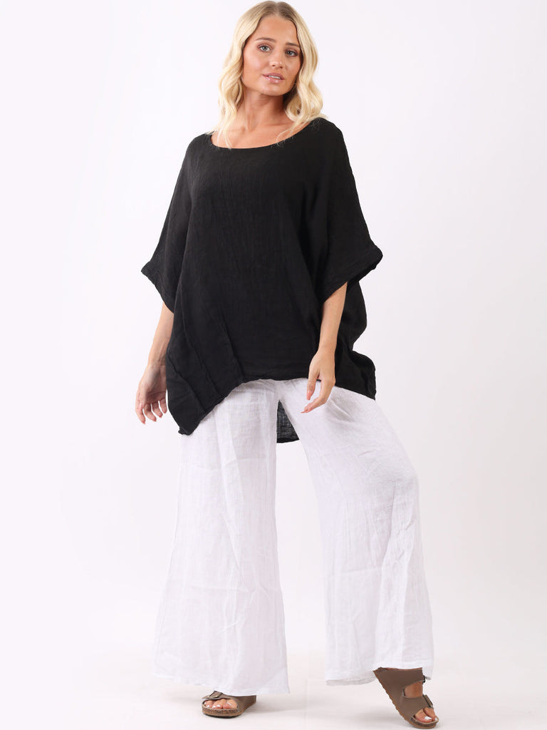 Vintage Wash Batwing Linen Top Black